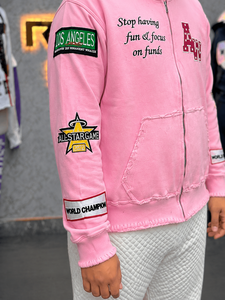 Rexfit Unisex <b>Pink</b> Patch Embroidery <b>Hoodie</b> Zip-Up Formal Regular Fit 100% Cotton French Terry Sweatshirt Pockets Logo Print - Product Image 3