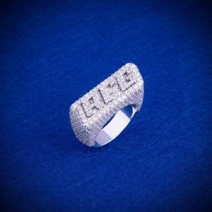 925 <b>Silver</b> <b>Men's</b> Round Cut Moissanite Hip-hop Jewelry Pave Setting for Certified Rhodium Plated Letter <b>Ring</b> - Product Image 1