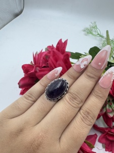 Natural Amethyst 925 Silver Plated Oval Trendy <b>Boho</b> Style Unisex Wedding Engagement Gift Fashion Jewelry Purple Gemstone <b>Ring</b> - Product Image 3