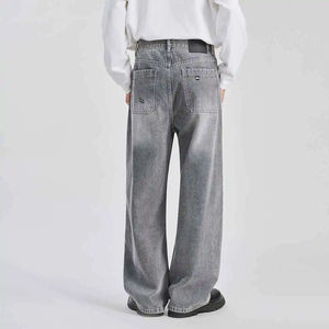 Vaqueros Baggy Rectos Personalizados de Estilo Urbano para Hombre, Vaqueros de Mezclilla de Algodón Oscuro Desgastado, Pantalones Vaqueros Vintage de Moda para Hombre - Product Image 2