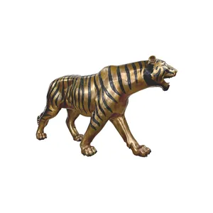Figura de Tigre Dorada Hecha a Mano Contemporánea, Grabada con Impresión, Acabado Antiguo Pulido, Escultura Decorativa para el Hogar, para Decoración de Bodas y Regalo - Product Image 1