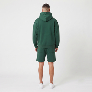 Conjunto de Sudadera con Capucha y Pantalones Cortos para Hombre, Ajuste Holgado, Estampado Puff, Casual, Manga Larga, Forro Polar, Cintura Elástica - Product Image 2