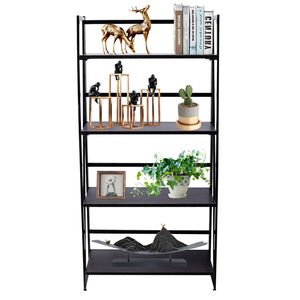 Libreria a 4 Ripiani in Metallo e Plastica per Casa e Ufficio, Scaffale Pieghevole in Legno Vintage per Organizzazione e Stoccaggio - Product Image 5