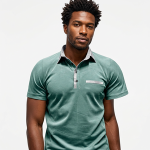 Polo en tricot uni à manches courtes pour homme avec poche, style décontracté, vert - Product Image 6