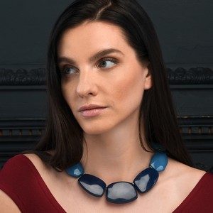 Blue Statement Necklace for Women Blue Statement Necklace for Women, Handmade Chunky Necklace for Women in Blue <b>Resin</b> <b>Craft</b> - Product Image 2