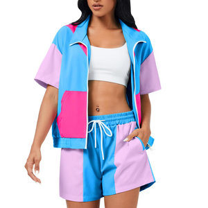 Conjunto Deportivo de Moda para Mujer, Chaqueta Corta y Pantalones Cortos, Traje de Dos Piezas Personalizado para Correr y Hacer Ejercicio - Product Image 1