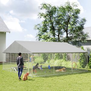 Recinto per Cani da Esterno Resistente 6x6x2,7m con Tetto Impermeabile e Chiusura Sicura, in PVC a Rete, per Giardino, per Cani Giganti - Product Image 2