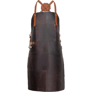 Hot Sale <b>Working</b> <b>Apron</b> With Adjustable Cross Back Leather Straps Wholesale Leather <b>Aprons</b> With 2 Large Pockets And Towel Strap - Product Image 1