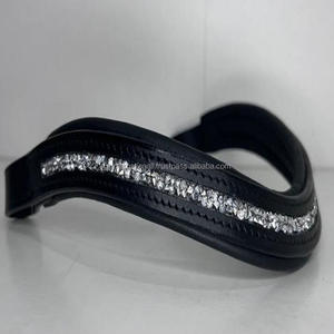 Cuir de bride noir de qualité supérieure, bande de sourcil de cheval à canal vide incrusté de cristaux écrasés en argent blanc, chaîne bling, bande de sourcil de luxe - Product Image 1