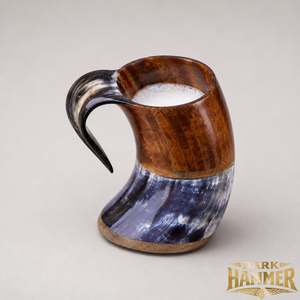 Taza de cuerno de búfalo hecha a mano con base de madera marrón, taza de cuerno vikinga natural, taza medieval hecha a mano - Product Image 2