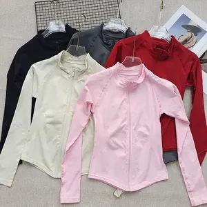 Custom logo Women's Stand Collar Seamless Spandex/Nylon <b>Workout</b> <b>Jacket</b>-Slim Fit Full Sleeve Zip Front Yoga Gym - Product Image 2