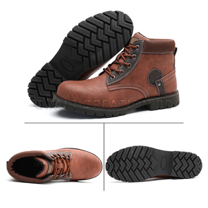 Botas de cuero genuino marrón con cordones, punta redonda, suela de goma antideslizante, para todas las estaciones, zapatos gruesos, calzado al por mayor de Bangladesh - Product Image 1