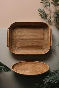 Bandeja de servir de ratán texturizado con prácticas asas, ideal para brunch, almacenamiento de aperitivos o decoración de salas de spa. - Product Image 4