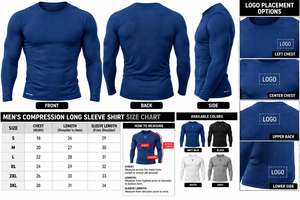 T-shirt sportif à manches longues pour homme, séchage rapide, col rond uni, coupe ajustée, tricoté en polyester, logo frontal imprimé par transfert thermique - Product Image 4