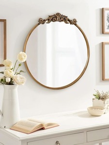 Miroir mural rond en métal avec motif feuille de Ginkgo, design glamour, sans cadre, bord ajustable, moderne et décoratif - Product Image 3