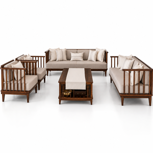 Modern Solid Teak Wood Living Room <b>Sofa</b> <b>Set</b> with Coffee Table Upholstered Seating for Hotel Villa Resort Home Furniture - Product Image 3