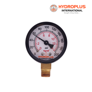 Hydroplus International Analog Pressure <b>Gauge</b> 0-200 psi Gas Brass Bottom Connection Stainless Steel BSP <b>Thread</b> - Product Image 1