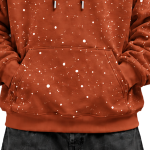 Sudadera con Capucha para Hombre, Estampado Naranja Quemado con Puntos Blancos, Sudadera Holgada de Manga Larga con Cordón Ajustable y Bolsillo Frontal Tipo Canguro - Product Image 5