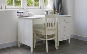 Modern <b>White</b> Wood <b>Computer</b> <b>Desk</b> with 3 Drawers Storage Cabinet Freestanding Office Furniture for Home Office Minimalist Design - Product Image 3
