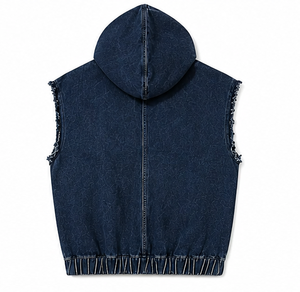 เสื้อกั๊กยีนส์มีฮู้ดแขนกุดสำหรับผู้ชายสไตล์สตรีทแวร์ - Product Image 6
