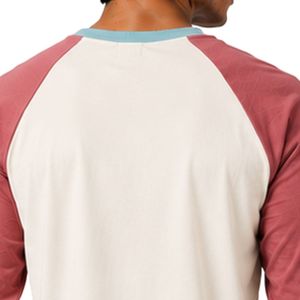 <b>White</b> And Dusty Rose Raglan Long Sleeve T Shirt Men Premium Cotton Crew Neck Graphic Baseball Tee Aqua Trim Custom OEM Apparel - Product Image 5