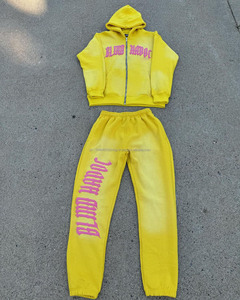 Custom Letter Pattern Men's Street Wear Flare Jogger Suits Screen Printed Hooded Sweatpants and <b>Hoodie</b> Tracksuits - Product Image 5