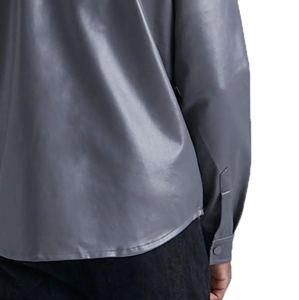 Classic Style Genuine Leather <b>Button</b> <b>Up</b> Casual Men’s Shirts <b>Short</b> <b>Sleeve</b> Breathable PU Leather Modern Loose Fit Solid Pattern - Product Image 6