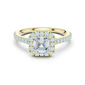 แหวนทองคำ 14k สีเหลือง ประดับเพชรทรง Asscher ที่เพาะเลี้ยงในห้องปฏิบัติการ พร้อมเพชรฝังรอบวงแบบ Pave ครึ่งวง สำหรับงานแต่งงานหรืองานเลี้ยง - Product Image 1