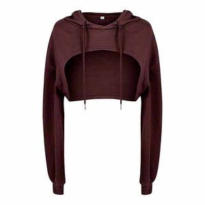 Pull court à capuche pour femme, manches longues, couleur unie, tricoté, vêtement d'automne - Product Image 3