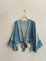 Blusa de seda al por mayor para mujer, top retro de playa con lazo frontal, top cruzado de seda