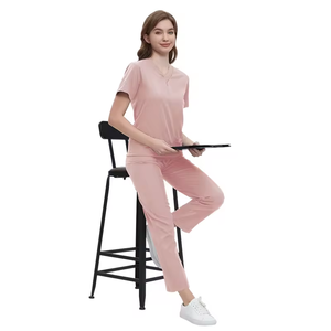 Low MOQ Short Sleeved V-neck Hospital Nurse Uniform <b>Set</b> Customized Basic Split Medical <b>Scrubs</b> <b>Set</b> - Product Image 1