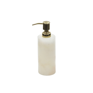 Distributeur de savon rond en marbre d'albâtre de luxe, accessoire de salle de bain moderne et design pour la maison et l'hôtel, prix de gros premium - Product Image 1