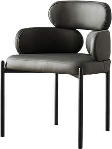 Chaise de salle à manger scandinave avec dossier en rotin, chaise de salle à manger moderne haut de gamme rembourrée en cuir pour hôtel et restaurant - Product Image 3