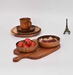Plateau et ensemble de bols en bois d'acacia faits à la main, vaisselle moderne, idéal pour le petit-déjeuner et les collations - Product Image 2