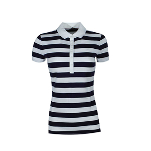 Camiseta Casual de Mujer, Tejida en Algodón Sólido, Manga Corta, Transpirable, Ecológica, Tela Oxford, Diseño a Rayas Blancas, Azules y Rojas - Product Image 6