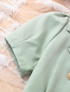 Girls Elegant Mint Green 3-Piece Summer Outfit <b>Set</b> with Crop <b>Blazer</b>, Ruffle Top & Shorts - Product Image 5
