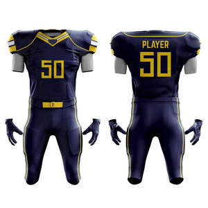 Ensemble de maillot de football américain personnalisé PLAYER'S POINT unisexe, numéro 50, bleu marine et jaune, sublimé, avec pantalon d'uniforme ajusté anti-humidité - Product Image 6