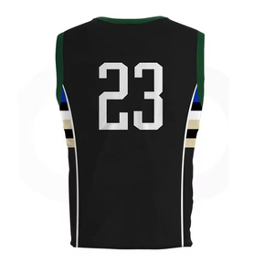 Ensemble de maillots de basket-ball sublimés personnalisés, noir et vert, col en V, sans manches, évacuation de l'humidité, nom de l'équipe, 23, adulte, unisexe, toutes saisons - Product Image 3