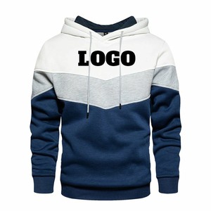 เสื้อฮู้ดดี้ผู้ชายแบบสั่งทำ OEM สีตัดต่อ แขนยาว มีเชือกผูก ฮู้ดสไตล์สตรีทแวร์ สีแดง เทา ดำ พิมพ์โลโก้ด้านหน้า - Product Image 2