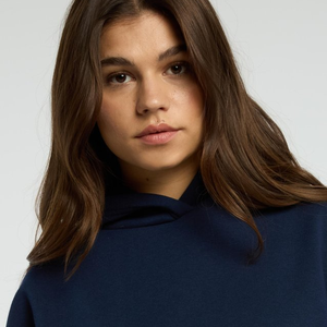 Custom Dark <b>Blue</b> Oversized <b>Women</b> Pullover <b>Hoodie</b> Plain Fleece Drop Shoulder Sweatshirt Pocket - Product Image 6