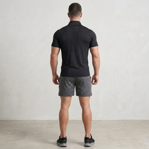 Chemise de sport à manches courtes pour homme, col montant, compression, séchage rapide, coupe ajustée, tricot en polyester, couleur unie - Product Image 4