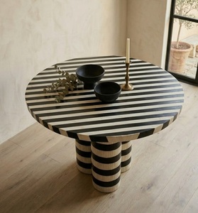 Table d'appoint ronde moderne en bois de noyer avec incrustation en résine d'os polie, mobilier de maison durable - Product Image 4