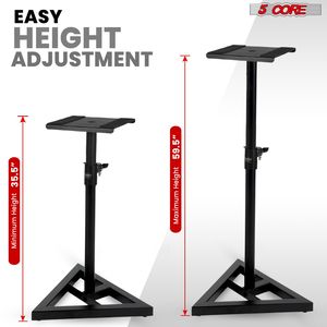 Supports et pieds de haut-parleur robustes, réglables en hauteur, télescopiques, base triangulaire, capacité de 100 lb, 59,5 pouces, 2 pièces - Product Image 2