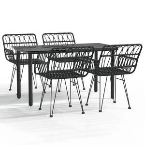 Ensemble de salle à manger de jardin en rotin polyéthylène noir 4 places, mobilier d'extérieur au design contemporain, structure métallique durable - Product Image 5
