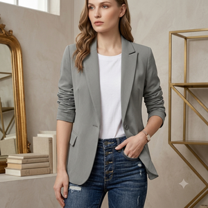 Blazer décontracté pour femme TT260529007, col en V, un seul bouton, veste de costume, manteau d'hiver et d'automne, 100% polyester, pour le travail ou les voyages - Product Image 5