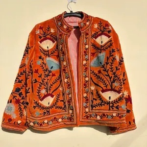 Factory Price Suzani Embroidery Velvet <b>Short</b> <b>Jacket</b> Women Button Winter Coat Bohemian Bomber <b>Jacket</b> Trendy Wholesale Top Product - Product Image 2