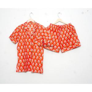 Conjunto de Pijama de Algodón para Mujer, Cuello en V, Manga Corta, con Cordón, Estampado Floral, Romántico, Clásico, Ligero, Transpirable, de Secado Rápido, para Verano - Product Image 2