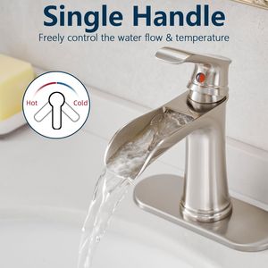 1-Hole Bathroom Faucet with Waterfall <b>Deck</b> Plate Pop Drain Supply Lines Sink Faucet Featuring <b>Brushed</b> Finish One-Handle Design - Product Image 6