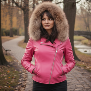 Chaqueta de Motociclista de Cuero Transpirable con Capucha, Estilo Biker para Invierno, Chaqueta de Cuero para Mujer - Product Image 2