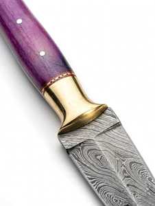 Cuchillo abrecartas de acero de Damasco hecho a mano con mango de madera morada y pomo de latón - Product Image 3